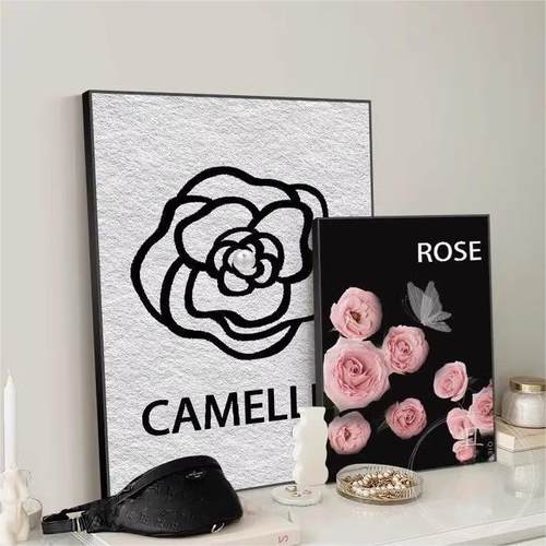 山茶花小香风现代简约装饰画时尚艺术挂画服饰店直播间桌面摆画