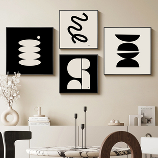 现代极简ins风餐厅装 饰画抽象黑白几何图案客厅沙发背景墙挂画
