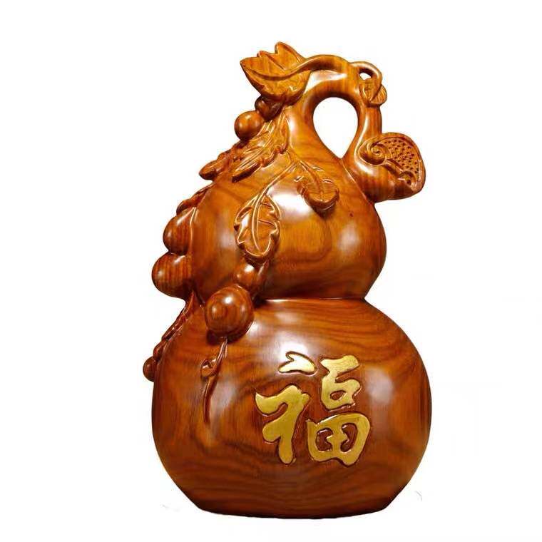 梨木雕葫芦实木葫芦家居客厅玄关办公室装饰工艺品红木礼品