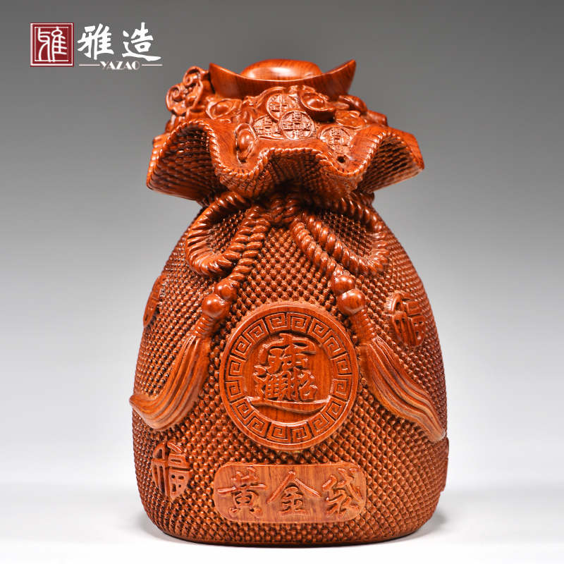 花梨实木黄金袋摆件开业送礼物