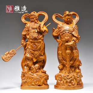 香樟木雕伽蓝韦陀佛像摆件韦驮关公伽蓝菩萨左右护法关公寺庙佛堂
