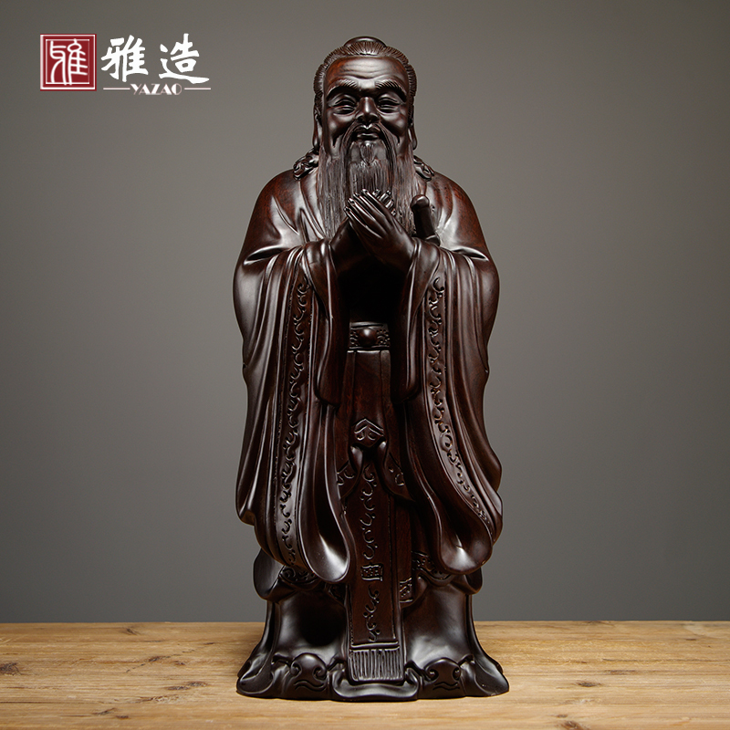 黑檀木雕孔子雕像摆件实木质孔子家居办公室装饰孔夫子教师节礼物
