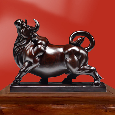 黑檀木牛摆件实木牛气冲天家居玄关办公室酒柜装饰工艺品开业送礼