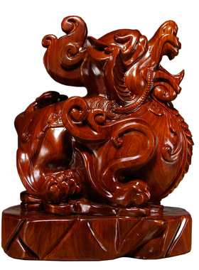 花梨木雕貔貅摆件实木大号一对家居客厅玄关貔貅装饰品红木工艺品
