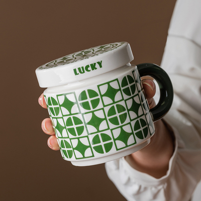 特别好看的带盖马克杯咖啡杯办公室小众设计感杯子陶瓷杯大容量