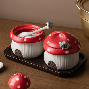 大容量厨房陶瓷盐调味罐套装调味盒带小勺子盐罐家用商用收纳高端