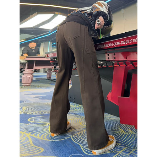 美拉德咖啡色牛仔裤男秋季宽松