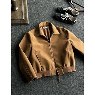 复古短款 cleanfit美式 翻领外套 秋季 小众设计感牛绒PU皮衣夹克男款
