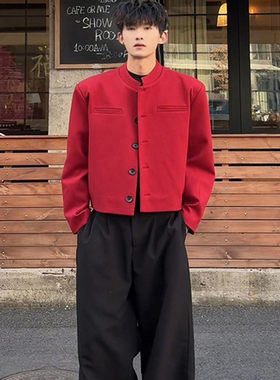安可拉红毛呢西装外套男短款夹克