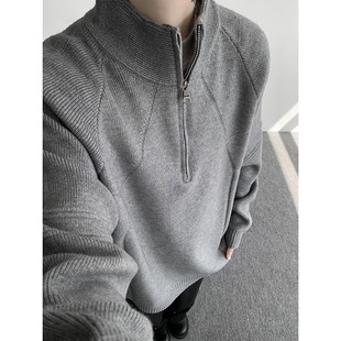 复古提花纯色百搭休闲毛衣高克重打底衫 半高拉链针织衫 男士 秋冬季