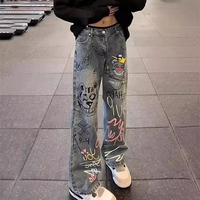 美式高街涂鸦牛仔裤男款春秋万圣