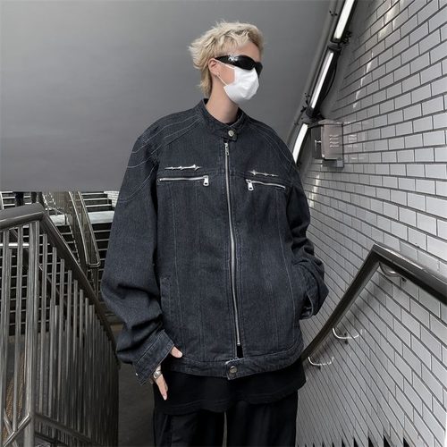 美式复古立领牛仔外套男工装夹克