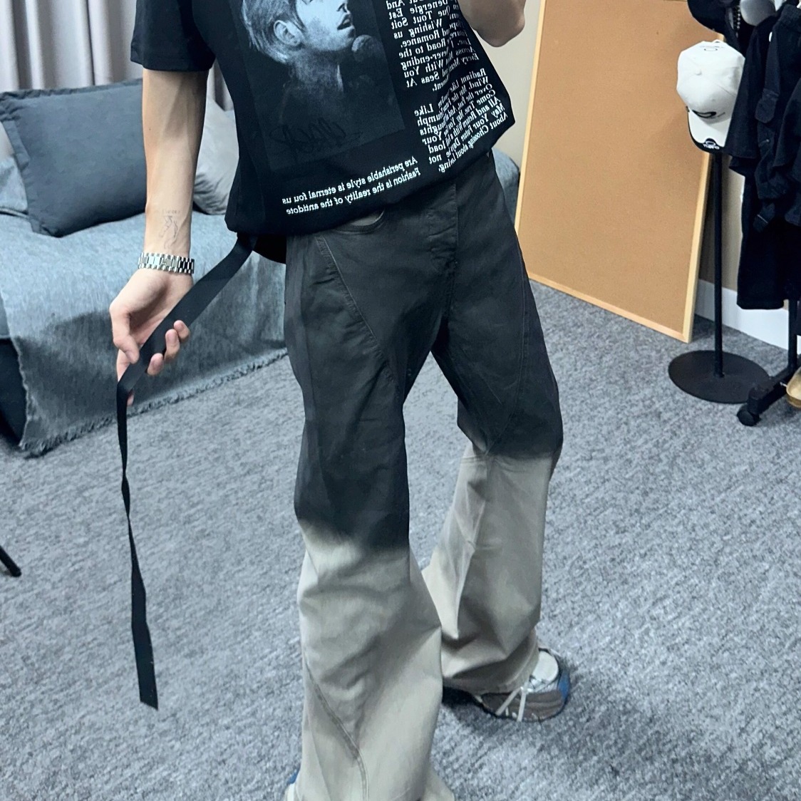 美式高街渐变痞帅暗黑牛仔裤男潮