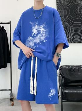 华夫格短袖t恤男生夏季大码印花