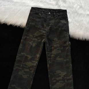 夏季 男款 美式 复古vibe伐木裤 cleanfit迷彩工装 子直筒微喇牛仔裤 裤