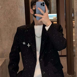 潮流宽松亮片西装 时尚 外套 新款 满天星潮牌夜店潮男西服男秋冬季