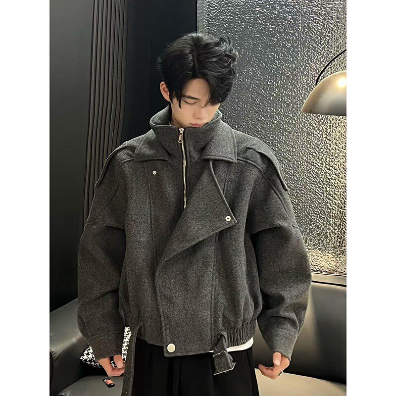 灰色假两件短款毛呢外套男款冬季高级感痞帅夹克cleanfit呢子大衣,男装,夹克,淘宝优惠券,粉丝福利购,淘宝优惠卷