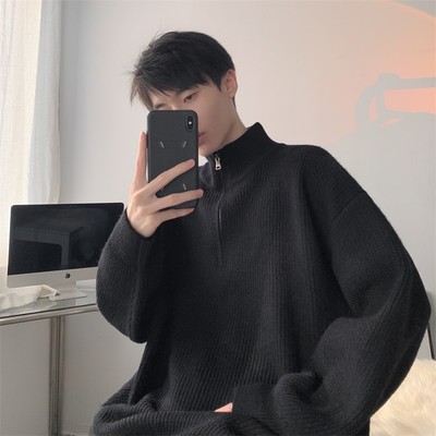 慵懒风黑色高领毛衣男款春秋内搭