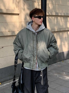 美式ma1飞行员棉服夹克boxy短宽廓形军绿色工装外套男秋冬棒球服