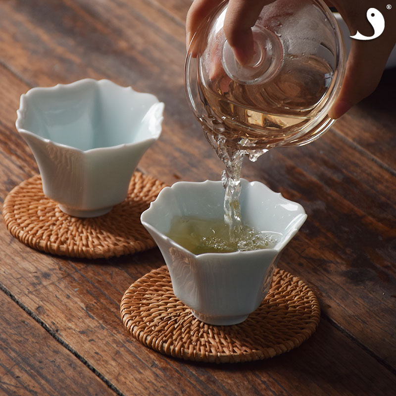 青雕陶瓷景德镇纯手工湖田如意杯