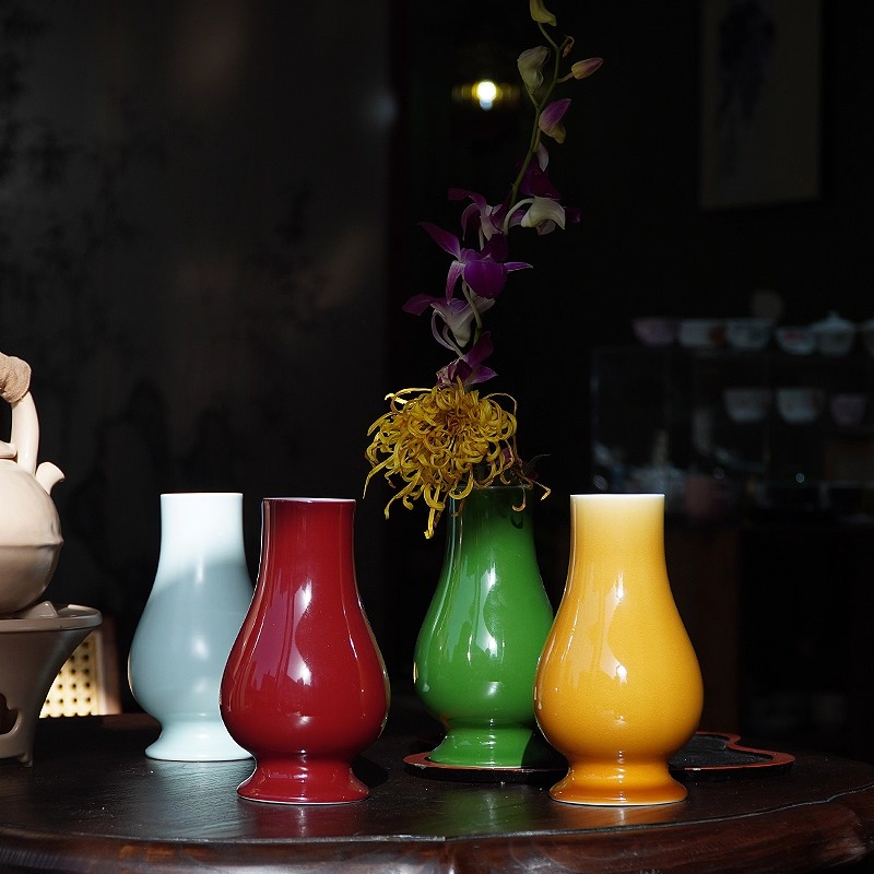 大鱼美器 四色纳福瓶 景德镇陶瓷手工花瓶茶桌花器礼物茶席花民宿