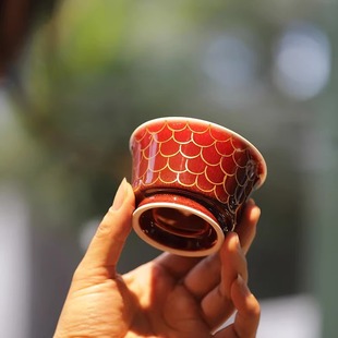 宝石红锦鲤马蹄杯 大鱼美器 景德镇纯手工主人杯陶瓷茶具伴手礼物