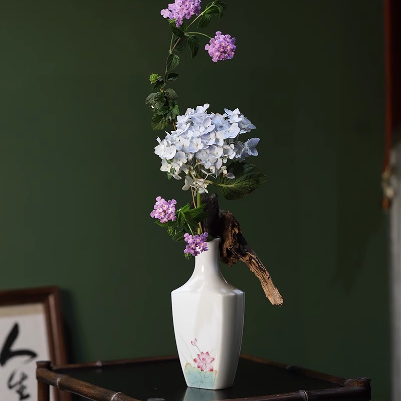 大鱼美器 茶席花瓶 陶瓷瓶子手工手绘茶桌花器餐桌花摆件小号花插