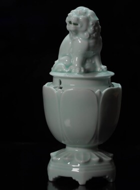 大魚美器 莲花狮熏炉 景德镇手工陶瓷香炉青白釉狮子香炉盘香塔香