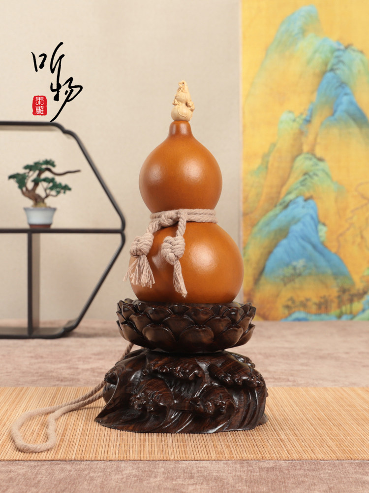 实木非洲乌木水晶球弯曲底座鸡蛋雕刻铜葫芦显示可以旋转和提高莲