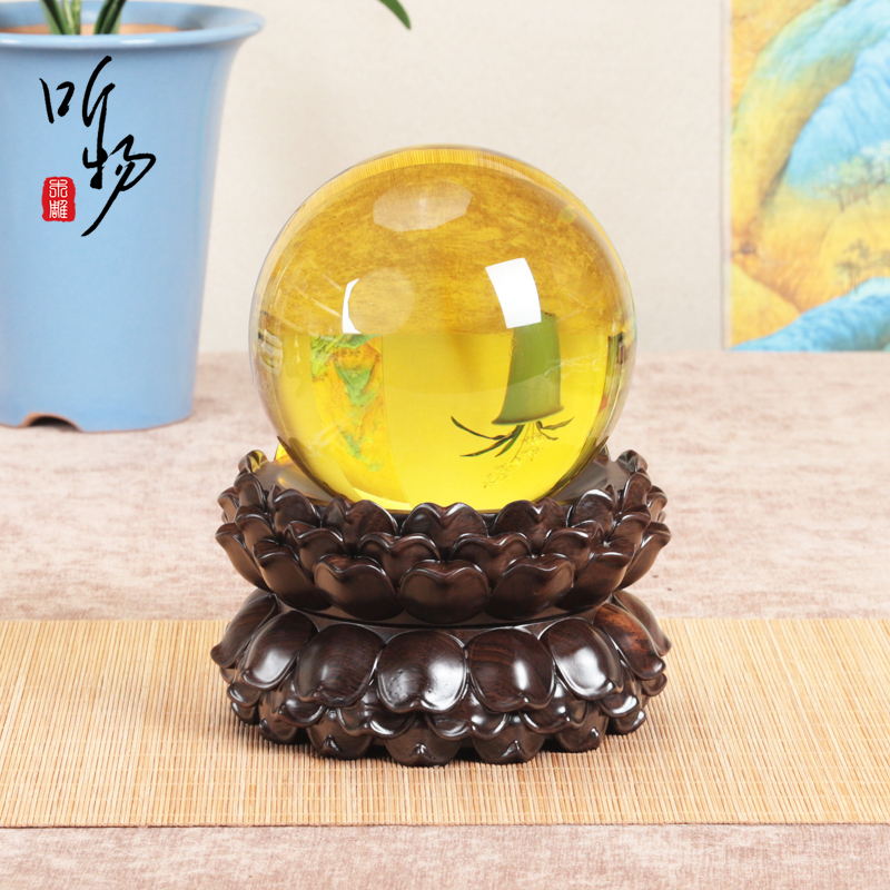 实木非洲黑檀圆形水晶球莲花底座家用供奉聚宝盆佛像摆件高木底托