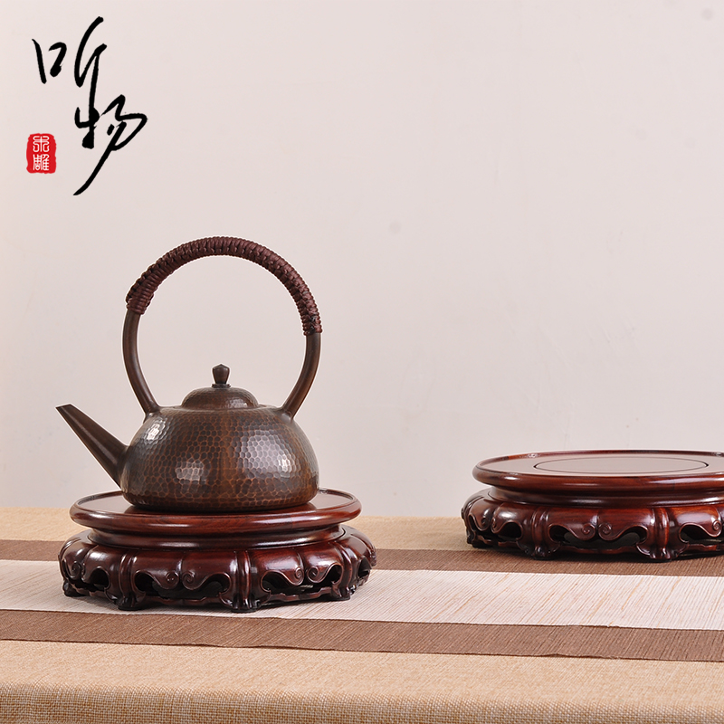 红木圆形奇石玉器香炉花瓶花盆景花道铜器紫砂茶壶摆件底座实木托
