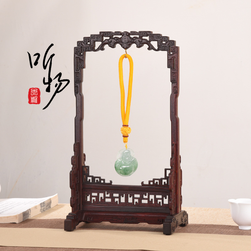 实木紫光檀首饰展示挂架复古吊坠项链玉器拍摄道具古龙纹蝙蝠纹饰