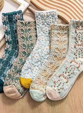 复古袜子女春秋款中筒袜夏季薄款ins潮堆堆袜宫廷女袜