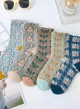 复古袜子女春秋款中筒袜夏季薄款 ins潮堆堆袜宫廷女袜百搭浮雕长