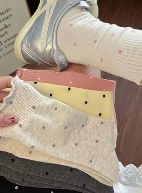 木耳边波点堆堆袜子女纯中筒袜ins 潮春秋棉底日系芭蕾风夏季长袜