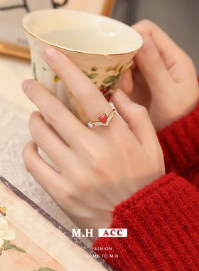 锆石爱心戒指女小众简约开口指环优雅时尚高级感食指戒戒指