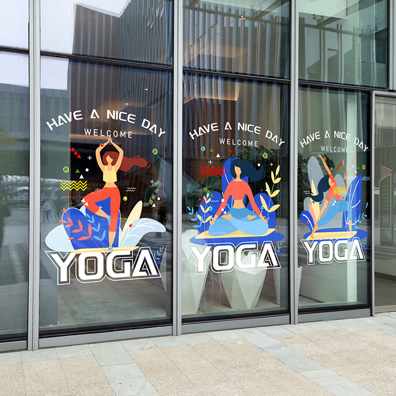 瑜伽YOGA无胶静电海报贴画时尚会所健身橱窗美容健体玻璃门装饰贴图片