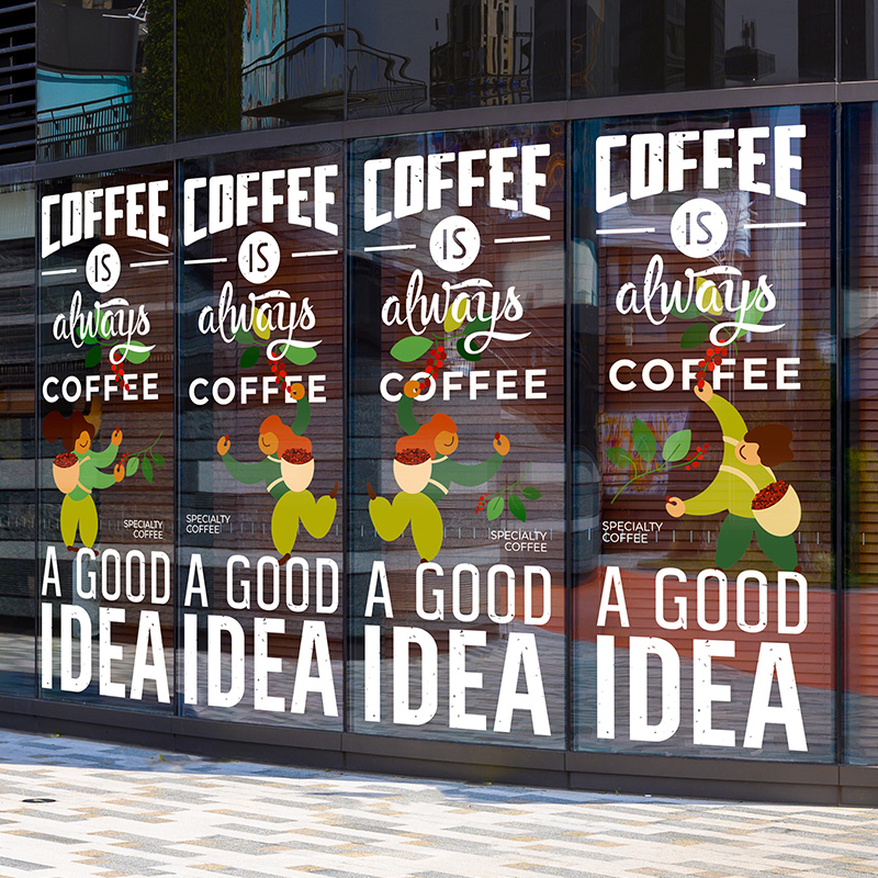 网红咖啡店时尚海报COFFEE无胶静电贴画橱窗创意插画双面玻璃装饰图片