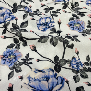 纯白青花蓝红水墨画大花朵麻纱布料春夏秋外套旗袍设计师搭配面料