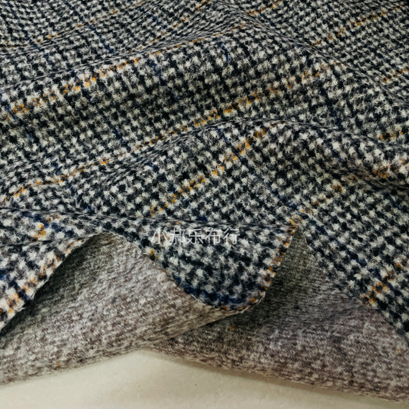 黑白小格子黄横条羊毛呢布料 大衣西服套装半身裙 设计师服装面料