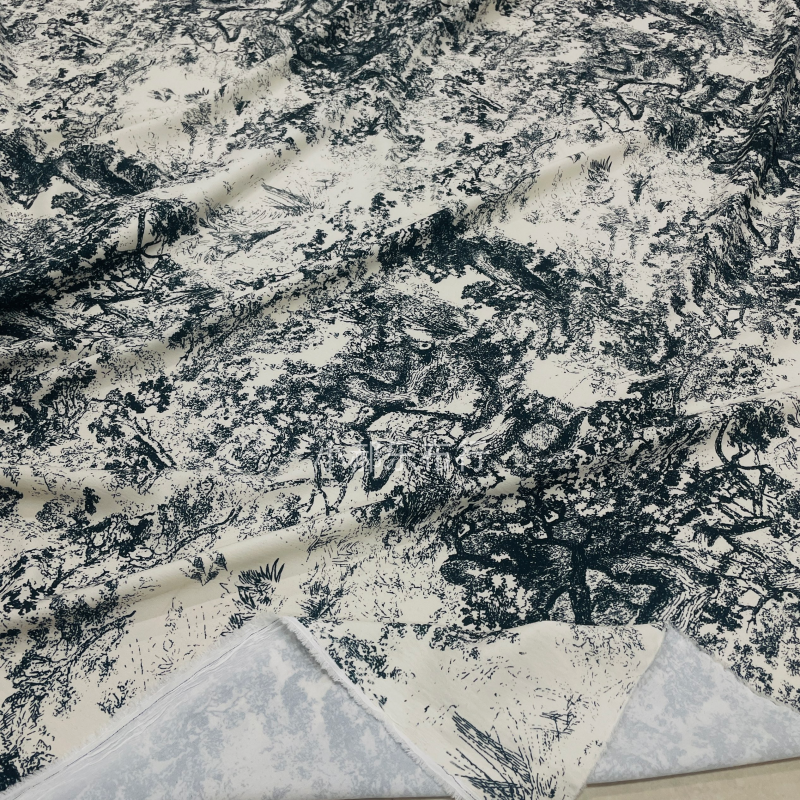 复古花瑶水墨山水画布料衬衫西服套装半裙裤子手工DIY设计师面料