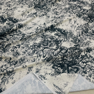 复古花瑶水墨山水画布料衬衫西服套装半裙裤子手工DIY设计师面料