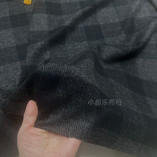 经典黑灰短顺毛羊毛呢薄款格子布料春秋套装裤子连衣裙设计师面料