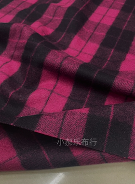 经典黑紫色格子羊毛麦呢布料西服套装半身裙手工定制时尚服饰面料