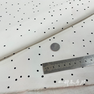 纯棉布料不规则白底黑水玉波圆点弹力贡缎面料服装设计师衬衫裙子