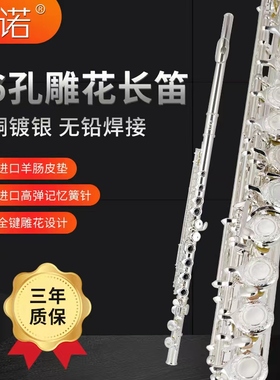 未诺16孔17孔长笛开闭两用雕花进口配件初学考级演奏乐团稳定C调