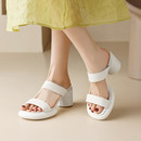 夏季 全皮真皮高跟中年粗跟橡胶超纤皮简约其他拖鞋