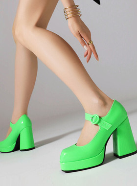 白色绿色性感欧美春季粗跟厚底秋季跟鞋金色红色婚鞋大码小码 MSZ