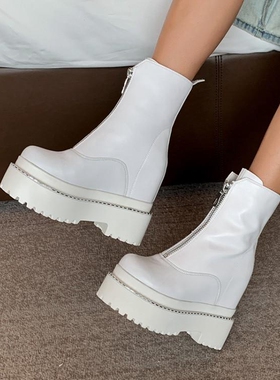 鞋子白色靴子女厚底松糕内增高高跟短靴真皮女靴大码小码女鞋 TY