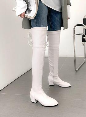 靴女白色靴子米色女靴粗跟女高跟过膝靴长靴大码靴子小码女靴 MSZ